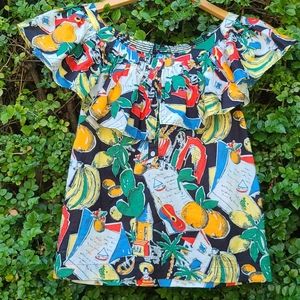 Tropical Print Ruffle Sleeve Top